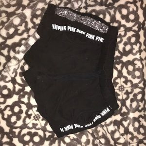 they are PINK girl shorts, they are a size S and they are black w white
